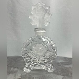 Crystal Clear Autumn Rose 24% Lead Crystal Perfume Bottle w/ Box 7” Vintage